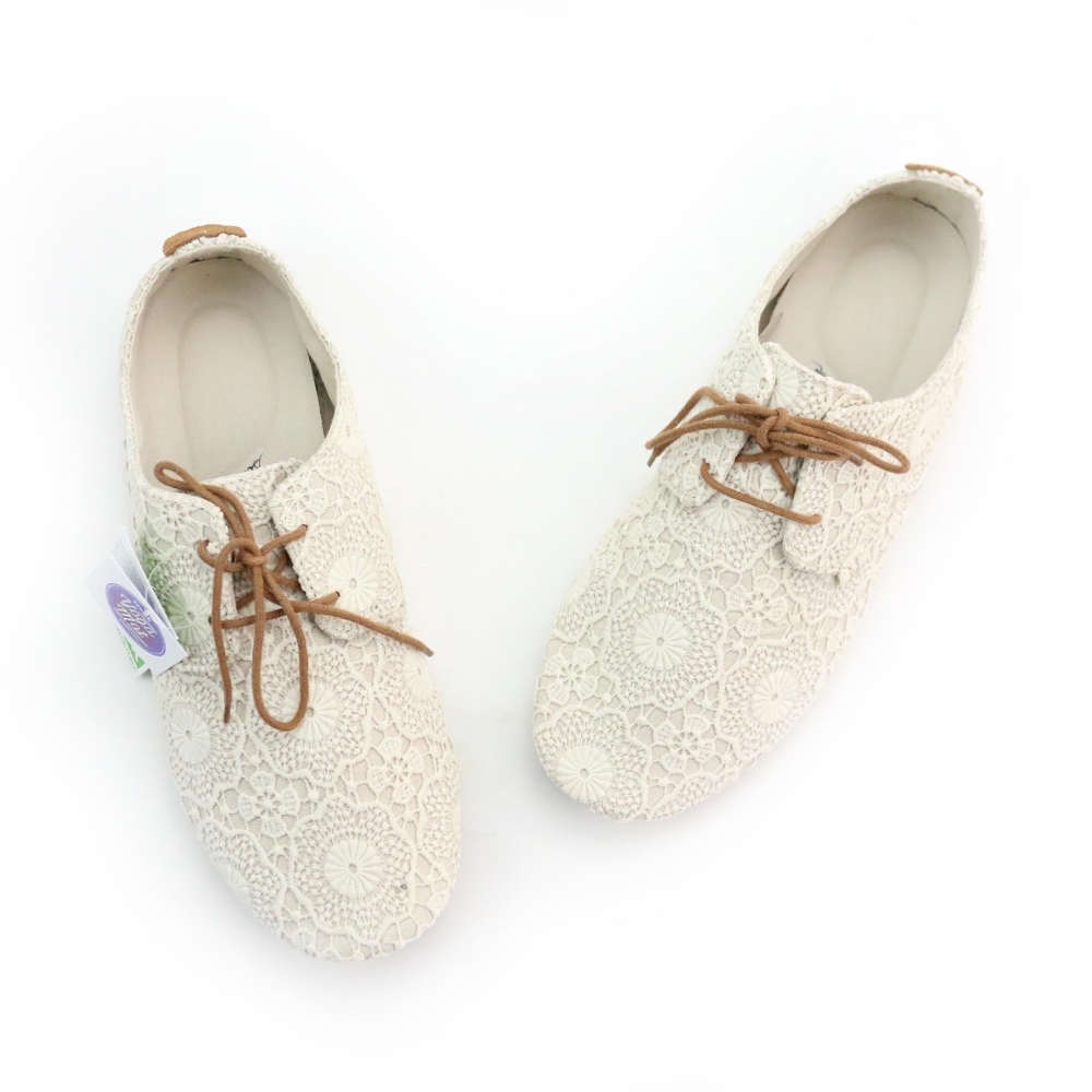 Sanuk Bianca Crochet White Oatmeal Shoes NEW!
